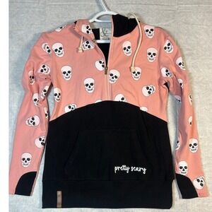Ampersand Avenue Skull Print Pink Black‎ Hoodie Womens M